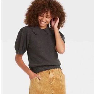 Universal Thread short sleeve Peter Pan collar sweater charcoal gray sz M NWT